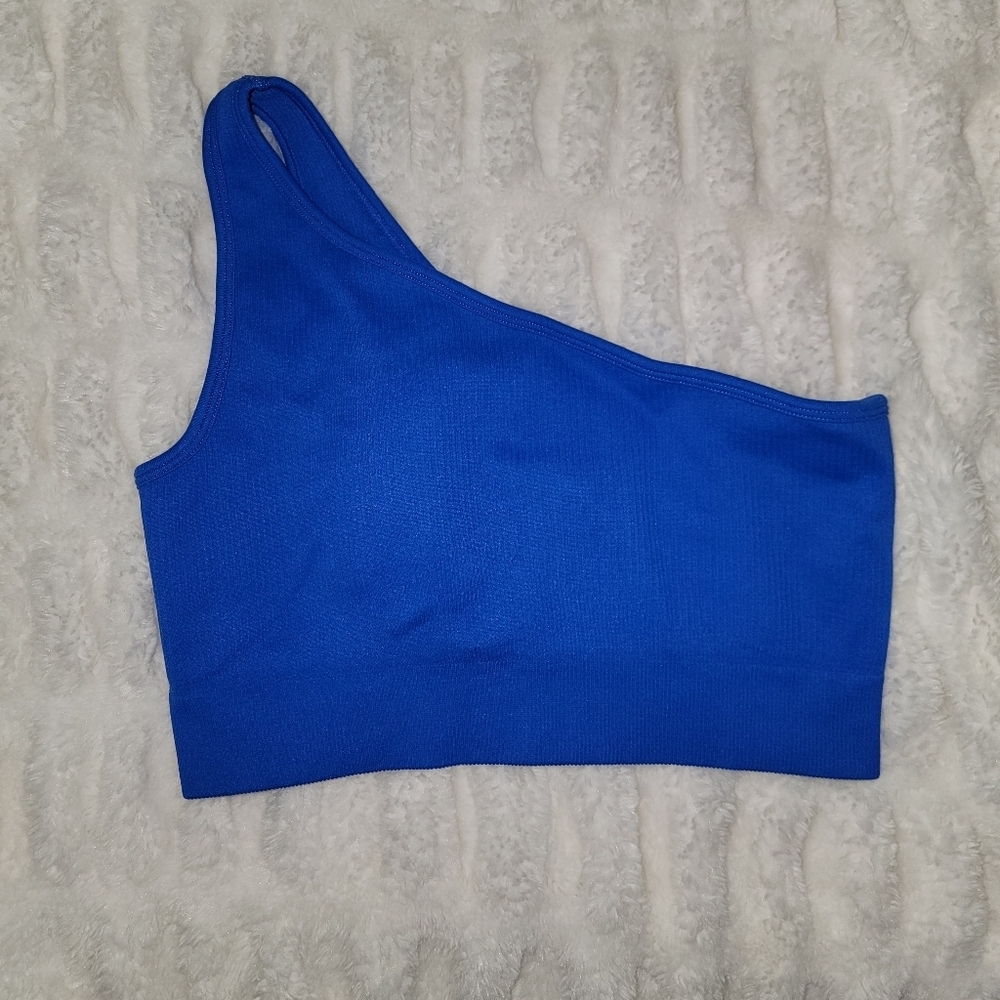 One-Shoulder Ribbed Crop Top — Royal Blue - Picture 2 of 4